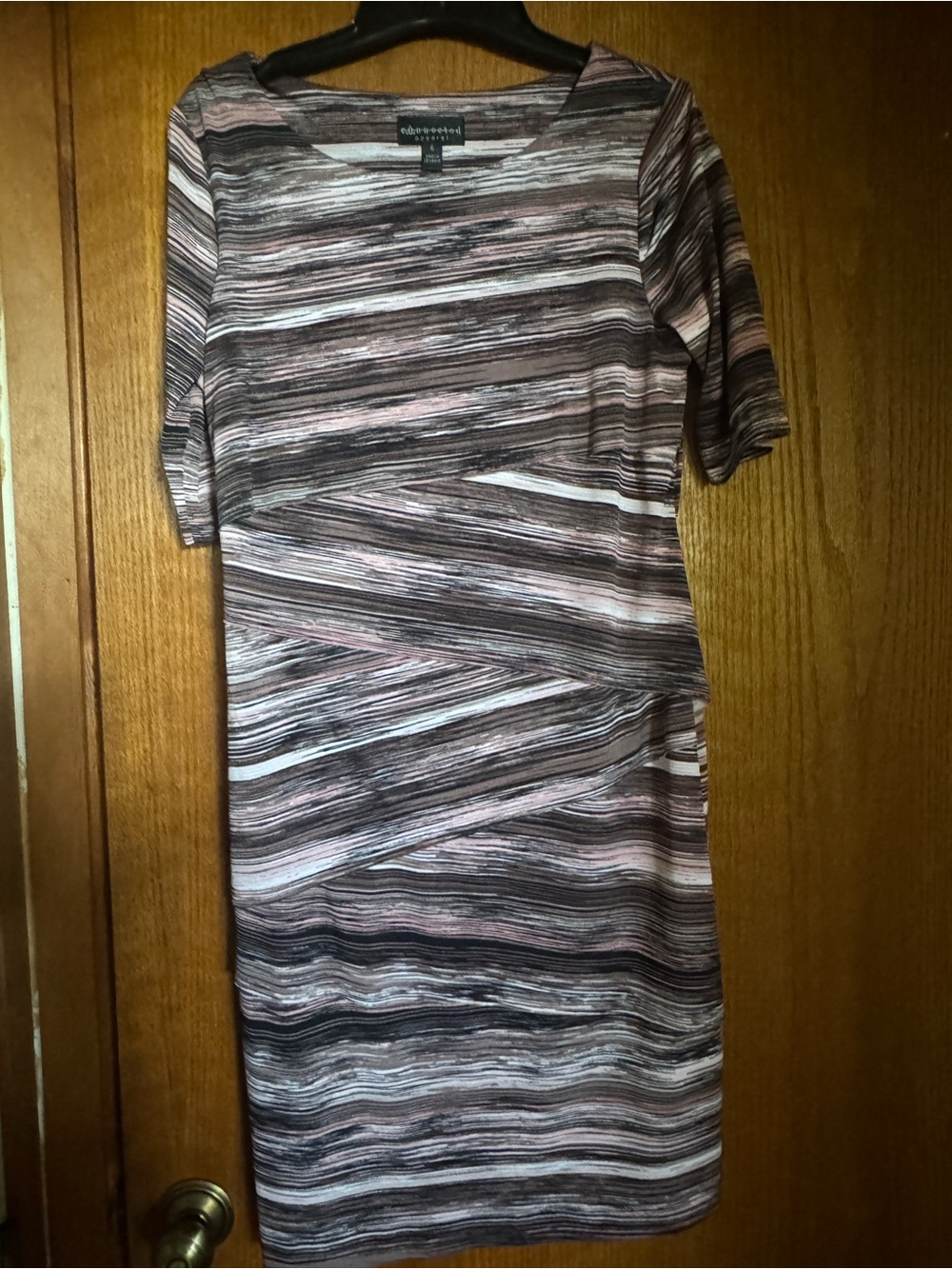 connected apparel striped short sleeve dress with diagonal layers